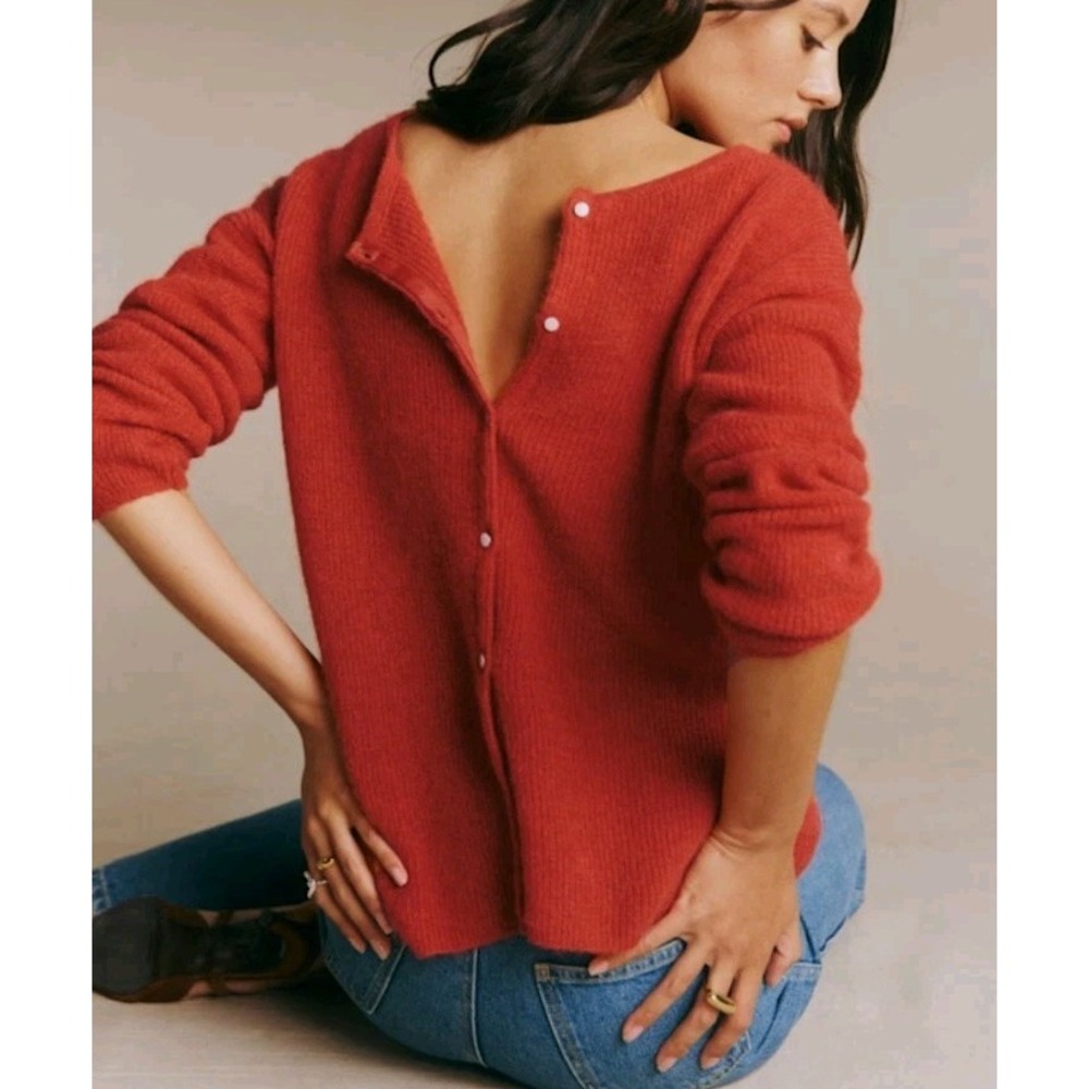 Sezane Women's Gaspard Cardigan Sweater In Terracotta Sz XS Mohair Alpaca Blend